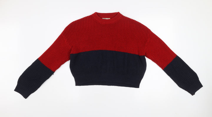 Pull&Bear Women's Red Blue Chunky Knit Jumper Size 12