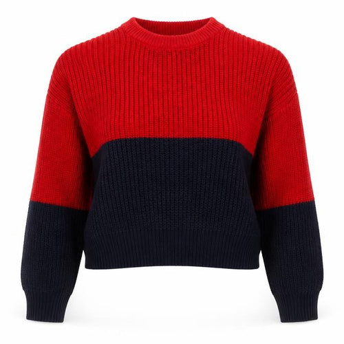 Pull&Bear Women's Red Blue Chunky Knit Jumper Size 12