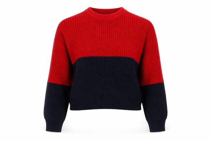 Pull&Bear Women's Red Blue Chunky Knit Jumper Size 12