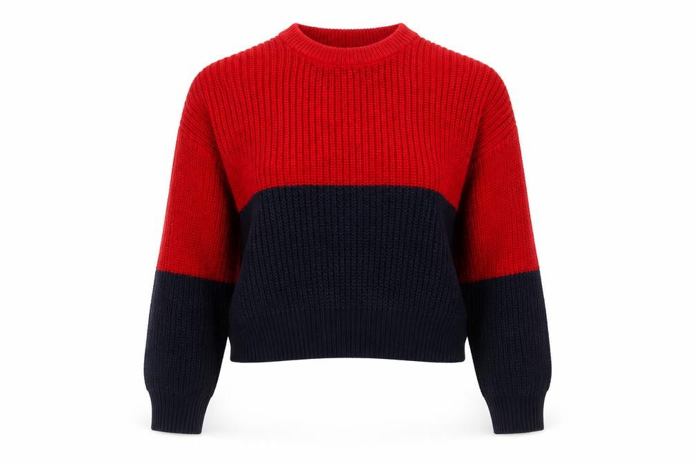 Pull&Bear Women's Red Blue Chunky Knit Jumper Size 12