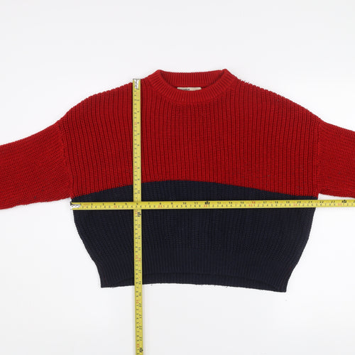 Pull&Bear Women's Red Blue Chunky Knit Jumper Size 12