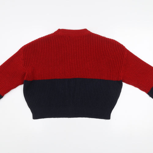 Pull&Bear Women's Red Blue Chunky Knit Jumper Size 12