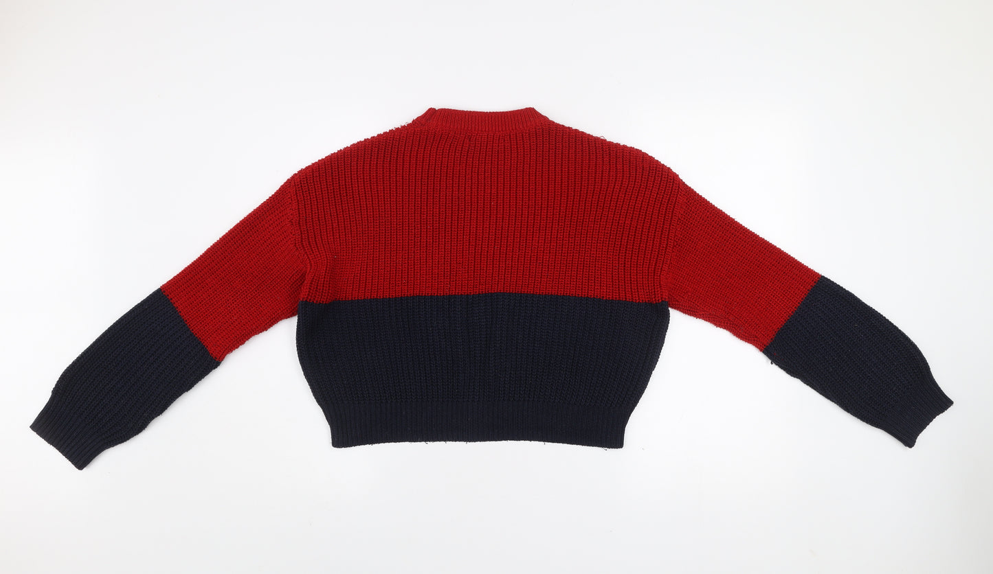 Pull&Bear Women's Red Blue Chunky Knit Jumper Size 12