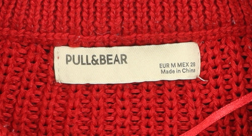 Pull&Bear Women's Red Blue Chunky Knit Jumper Size 12