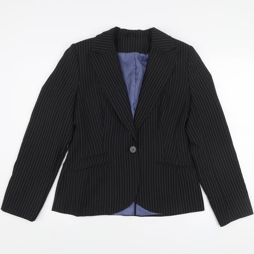 New Look Women's Black Pinstripe Single-Breasted Blazer Size 14