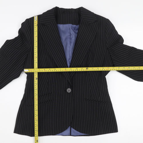 New Look Women's Black Pinstripe Single-Breasted Blazer Size 14