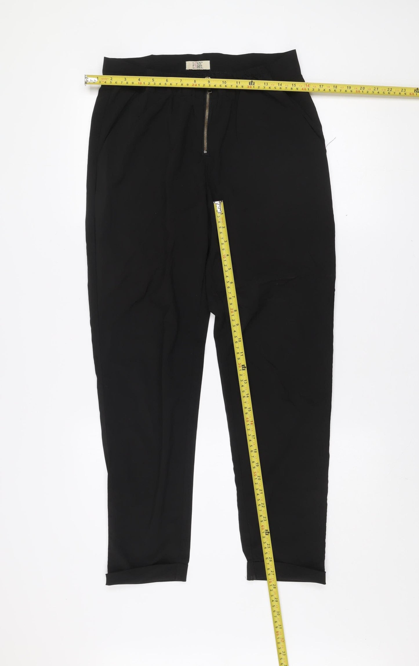 Love Label Women's Black Size 12 Tapered Zip Front Trousers