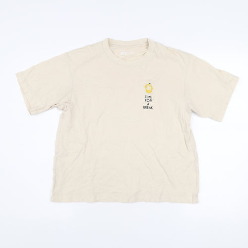 Uniqlo Women Beige Pokemon XS 100% Cotton Casual T-Shirt