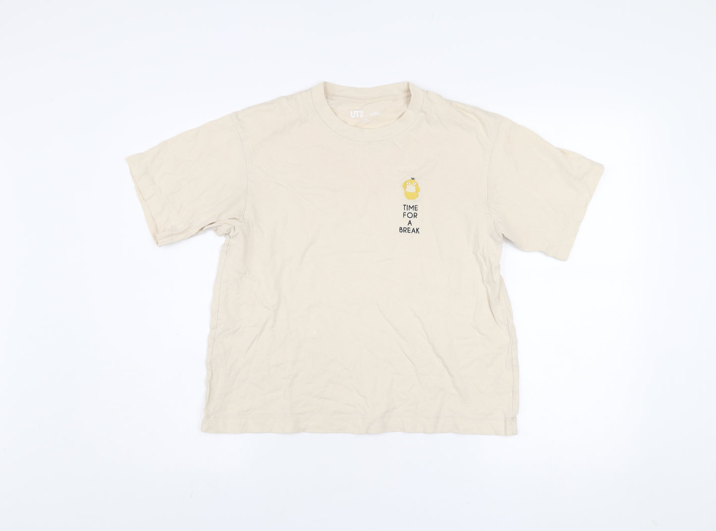 Uniqlo Women Beige Pokemon XS 100% Cotton Casual T-Shirt