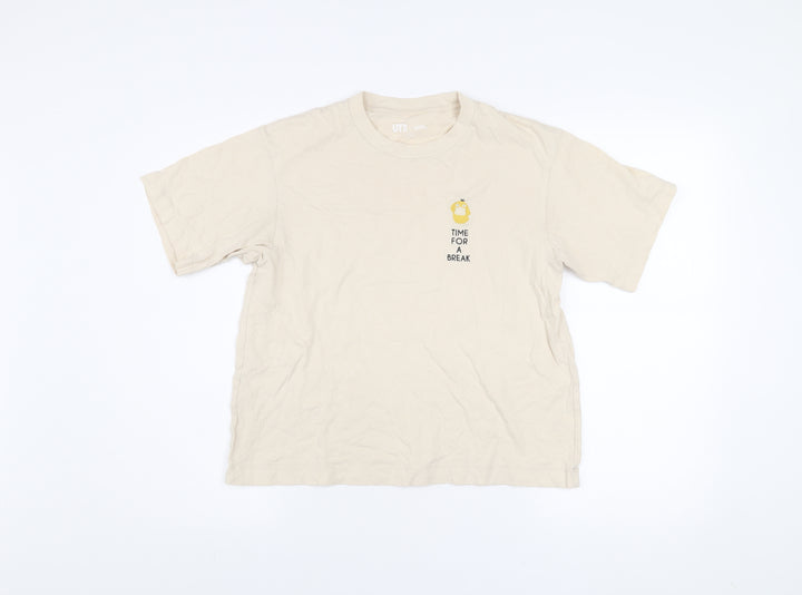 Uniqlo Women Beige Pokemon XS 100% Cotton Casual T-Shirt