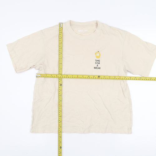Uniqlo Women Beige Pokemon XS 100% Cotton Casual T-Shirt