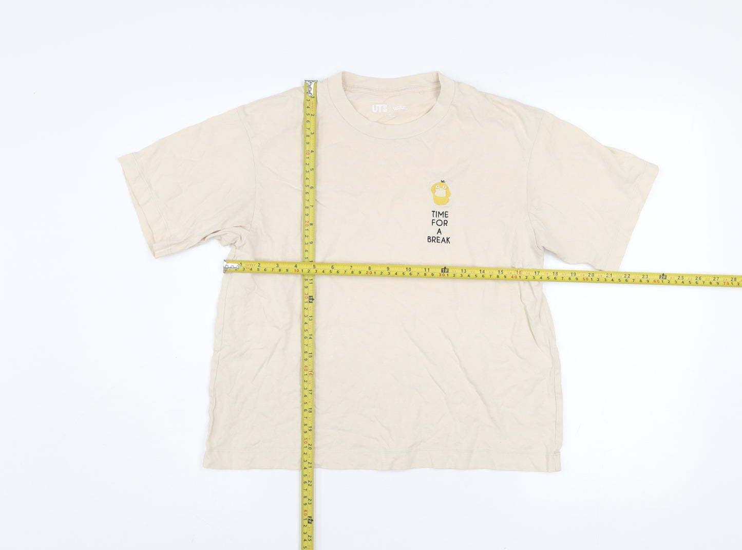 Uniqlo Women Beige Pokemon XS 100% Cotton Casual T-Shirt
