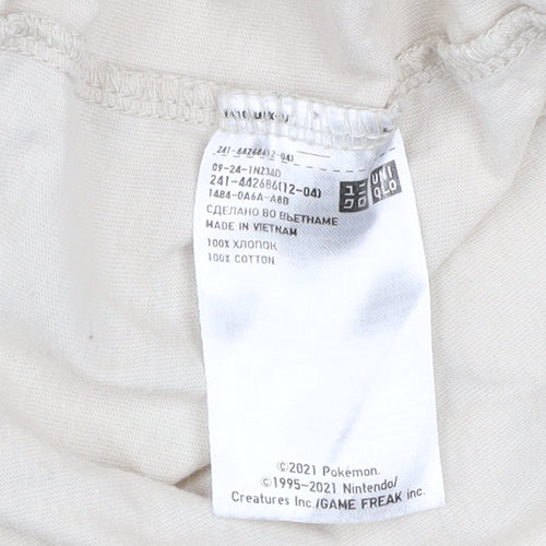 Uniqlo Women Beige Pokemon XS 100% Cotton Casual T-Shirt