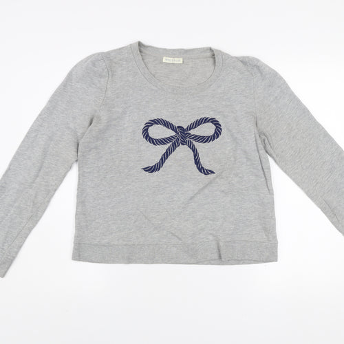 Whistles Women Grey Bow Pullover Jumper UK 14 Cotton Blend Long Sleeve