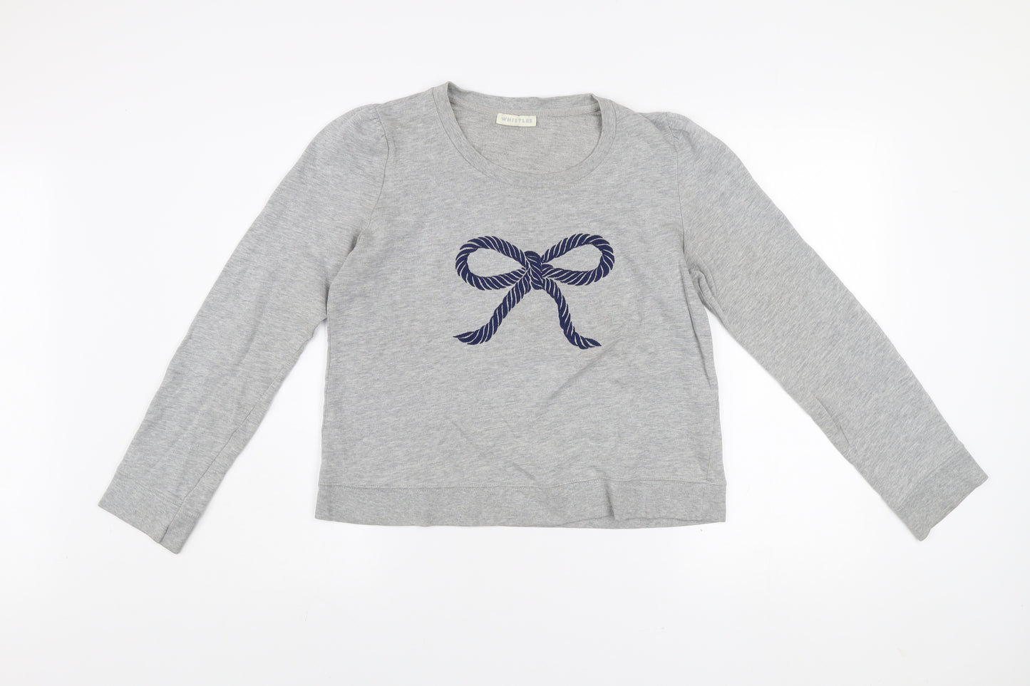 Whistles Women Grey Bow Pullover Jumper UK 14 Cotton Blend Long Sleeve