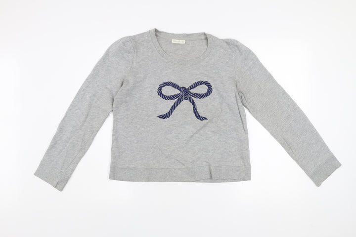 Whistles Women Grey Bow Pullover Jumper UK 14 Cotton Blend Long Sleeve