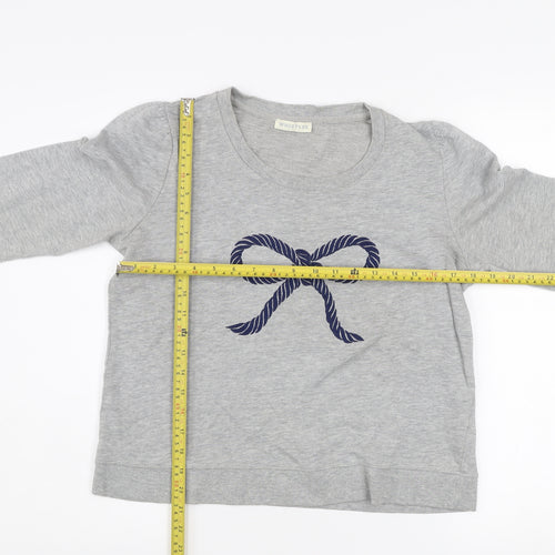 Whistles Women Grey Bow Pullover Jumper UK 14 Cotton Blend Long Sleeve