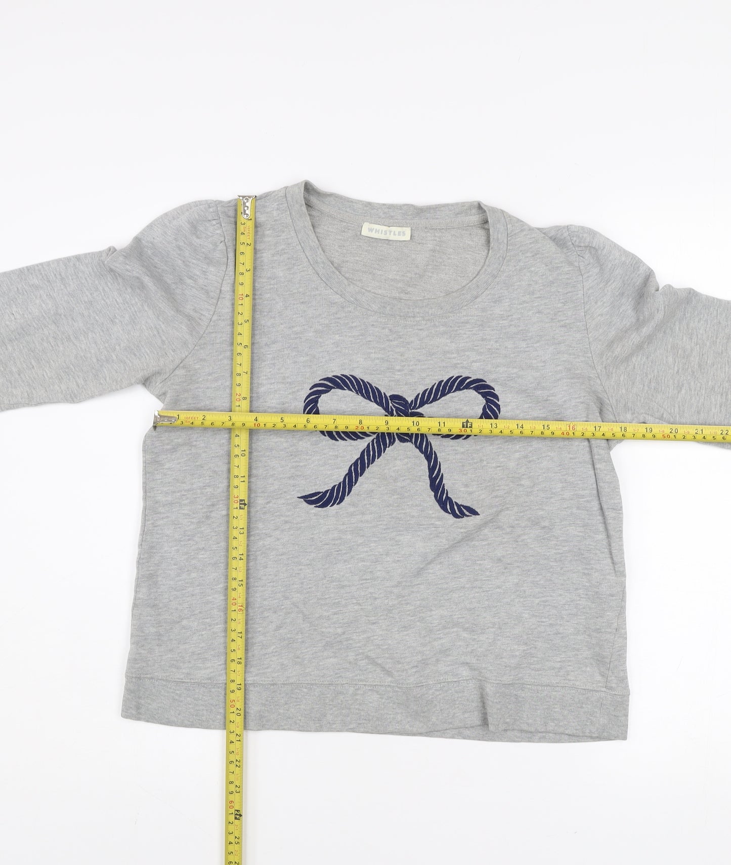 Whistles Women Grey Bow Pullover Jumper UK 14 Cotton Blend Long Sleeve