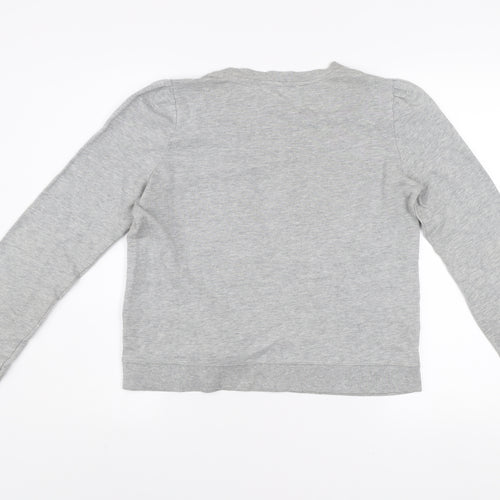 Whistles Women Grey Bow Pullover Jumper UK 14 Cotton Blend Long Sleeve
