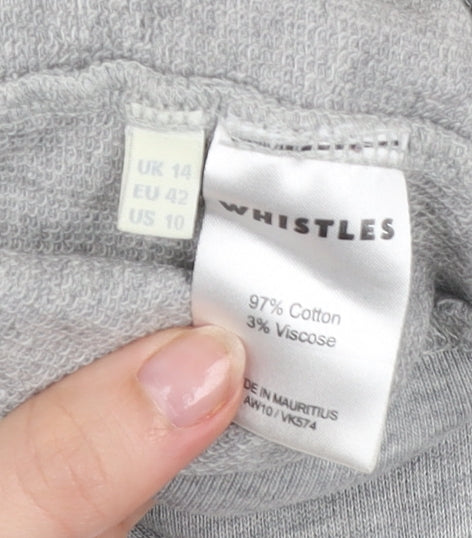 Whistles Women Grey Bow Pullover Jumper UK 14 Cotton Blend Long Sleeve