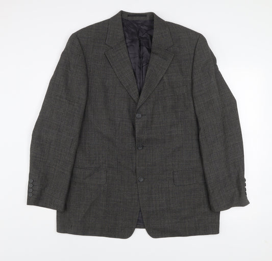 Jaeger Men’s Grey Wool Blazer Jacket 44R Classic Single Breasted