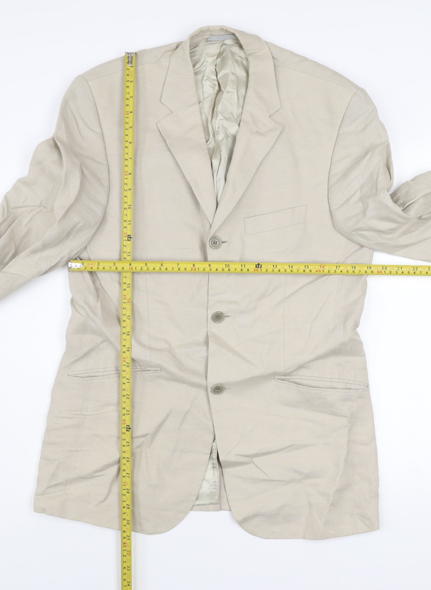 Linea Men's Beige Linen Blazer 38R Regular Fit Classic Jacket