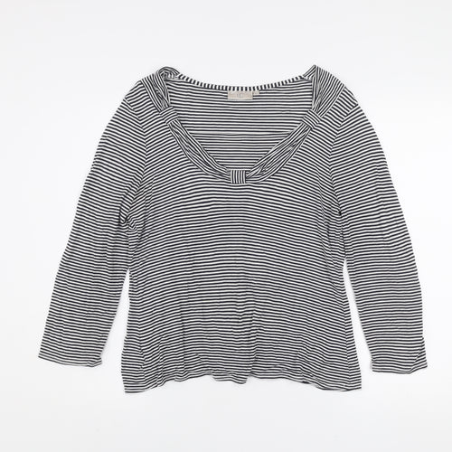 CC Women’s Black White Striped Scoop Neck 3/4 Sleeve Jersey Top M