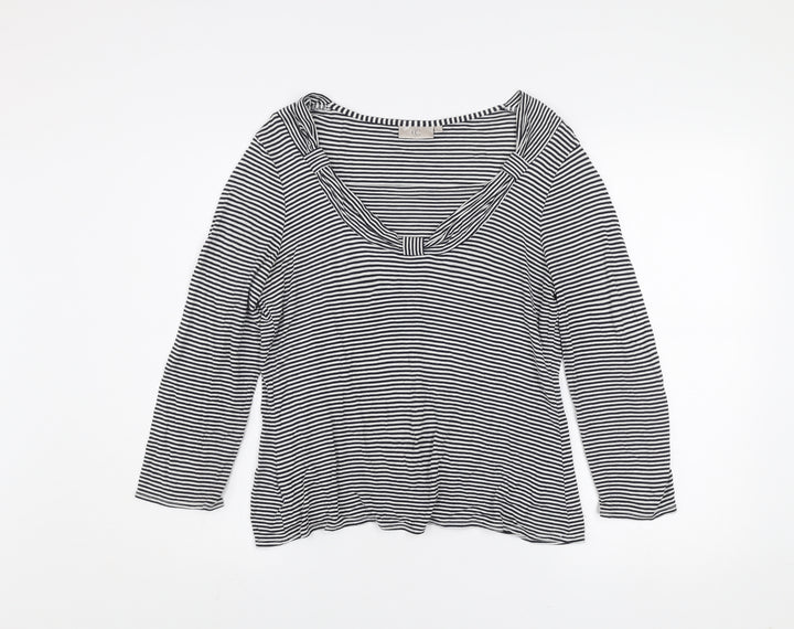 CC Women’s Black White Striped Scoop Neck 3/4 Sleeve Jersey Top M