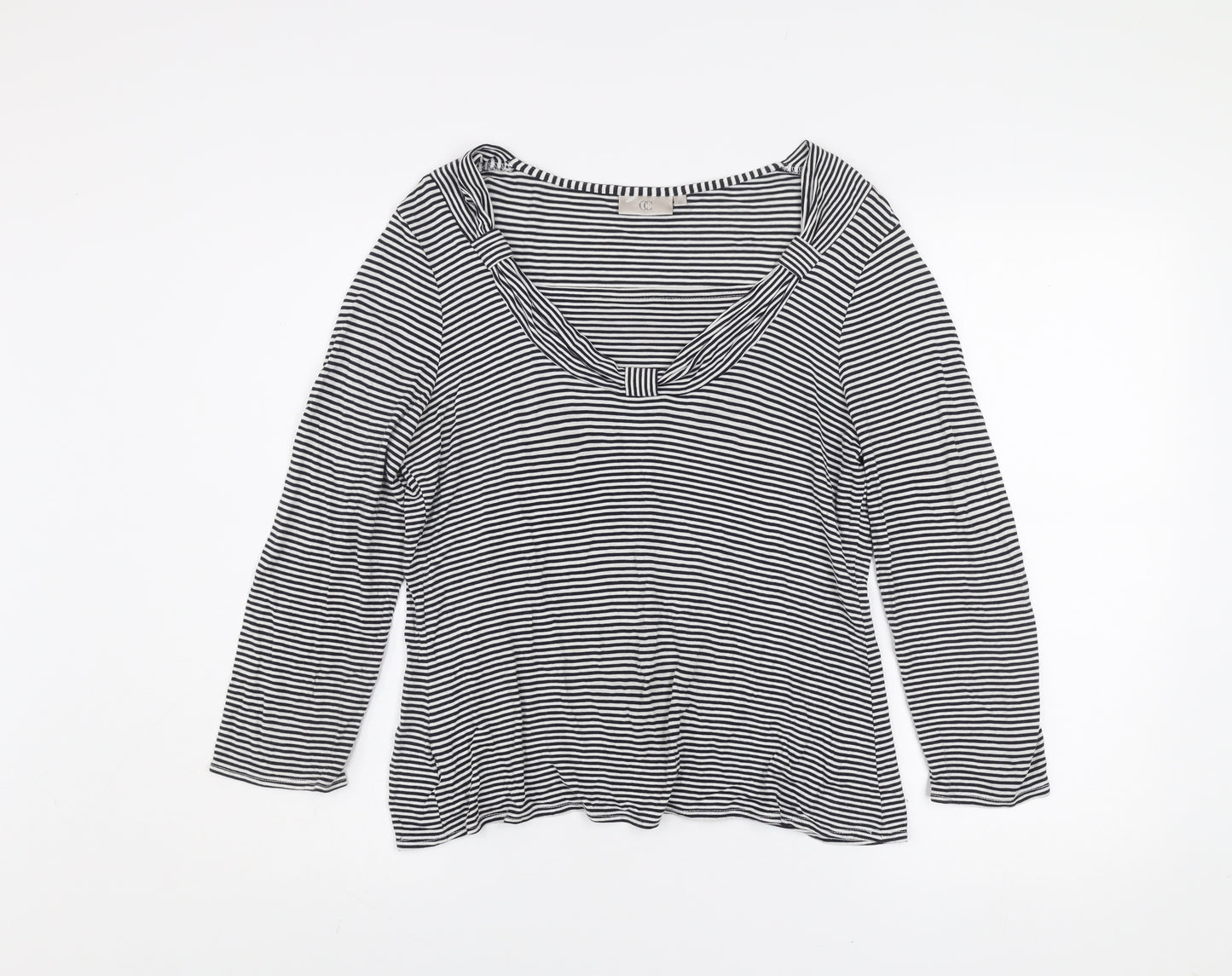 CC Women’s Black White Striped Scoop Neck 3/4 Sleeve Jersey Top M