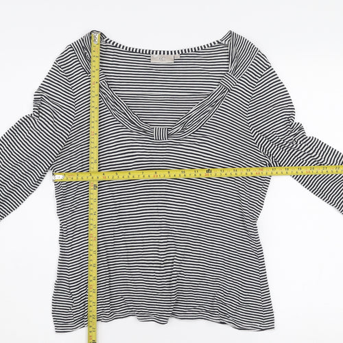 CC Women’s Black White Striped Scoop Neck 3/4 Sleeve Jersey Top M
