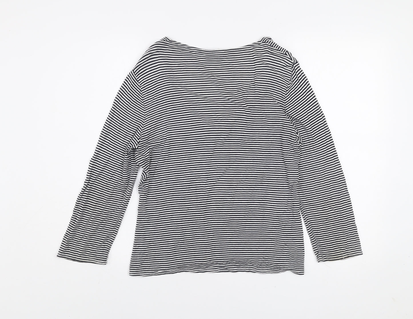 CC Women’s Black White Striped Scoop Neck 3/4 Sleeve Jersey Top M