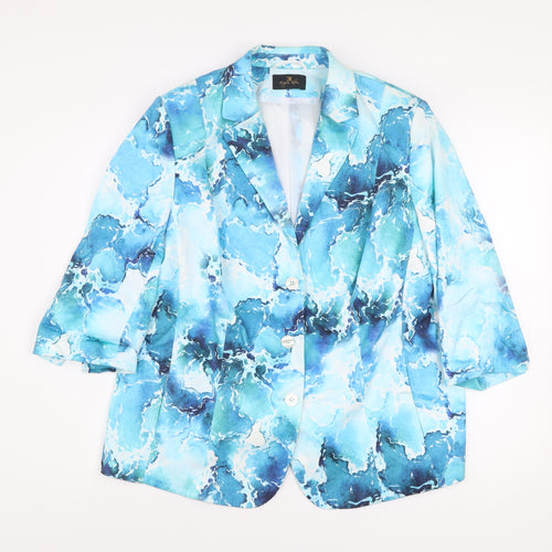 Eugen Klein Women's Blue Abstract Blazer Size 18 Cotton Blend