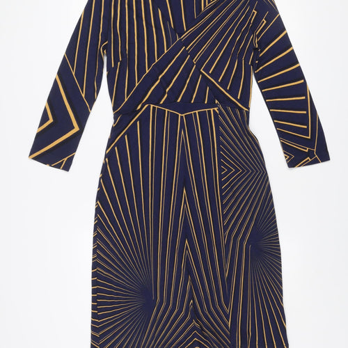 Jigsaw Women’s Blue Geometric Wrap Dress Size M Viscose Long Sleeve