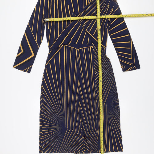 Jigsaw Women’s Blue Geometric Wrap Dress Size M Viscose Long Sleeve