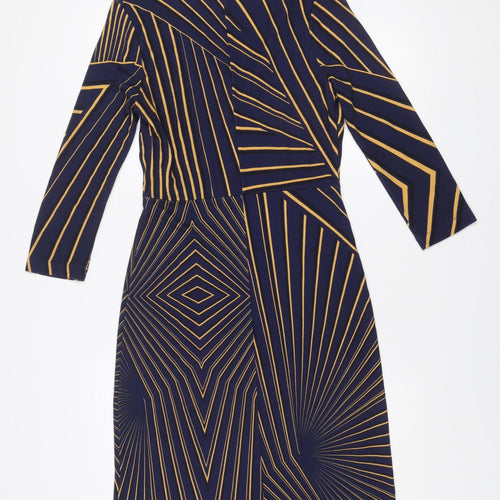 Jigsaw Women’s Blue Geometric Wrap Dress Size M Viscose Long Sleeve