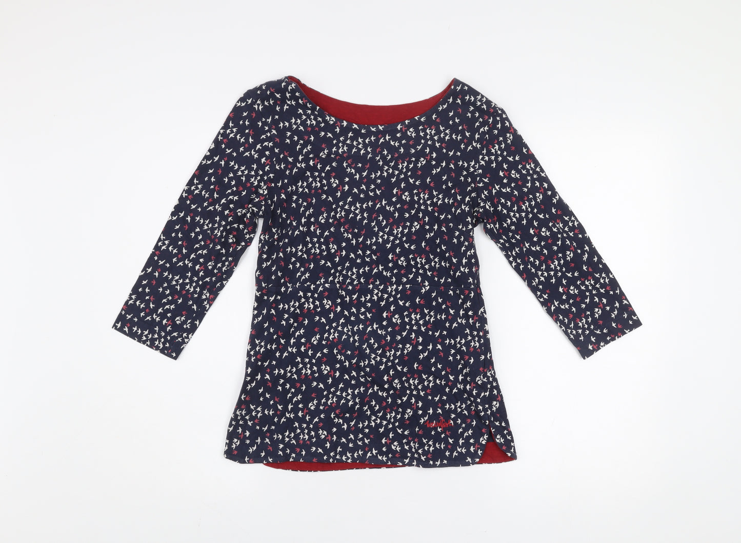 Weird Fish Women’s Blue Bird Print Cotton 3/4 Sleeve T-Shirt Size 8