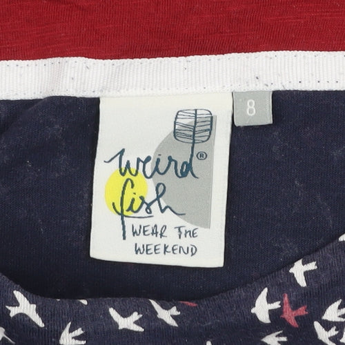 Weird Fish Women’s Blue Bird Print Cotton 3/4 Sleeve T-Shirt Size 8