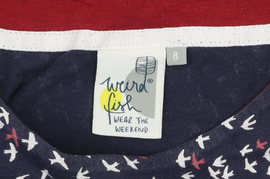 Weird Fish Women’s Blue Bird Print Cotton 3/4 Sleeve T-Shirt Size 8