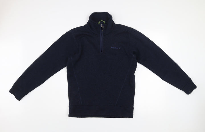 Brasher Mens Blue Fleece 1/4 Zip Pullover Sweatshirt S