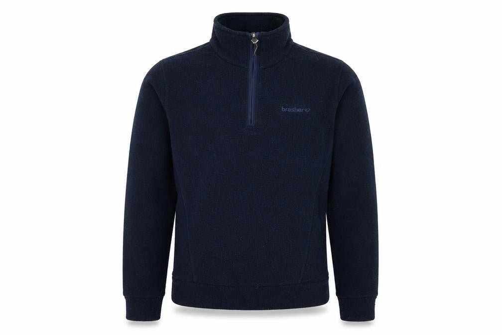 Front view of Brasher men’s blue fleece 1/4 zip pullover sweatshirt s