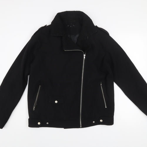 Glamorous Women's Black Biker Jacket Size 10 Lined Zip Casual
