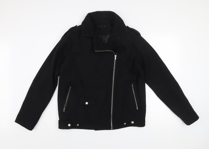 Glamorous Women's Black Biker Jacket Size 10 Lined Zip Casual
