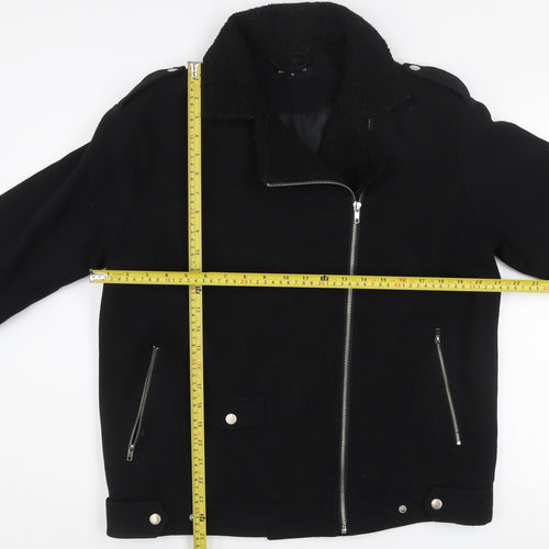 Glamorous Women's Black Biker Jacket Size 10 Lined Zip Casual