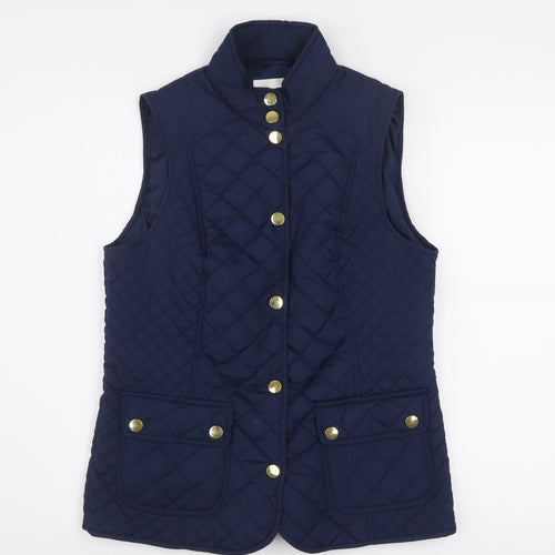 BHS Women Blue Quilted Sleeveless Mid-Length Waistcoat Size 10