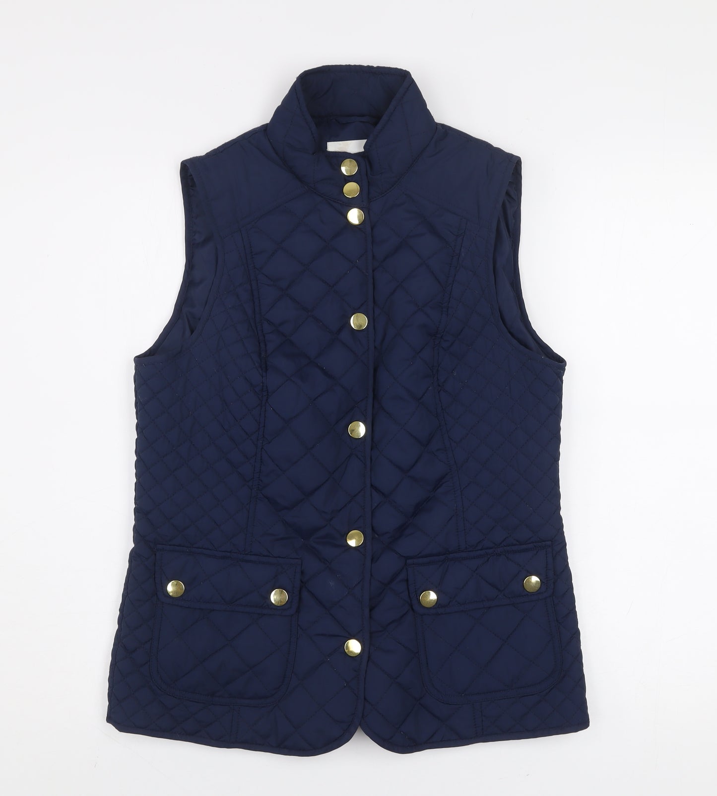 BHS Women Blue Quilted Sleeveless Mid-Length Waistcoat Size 10