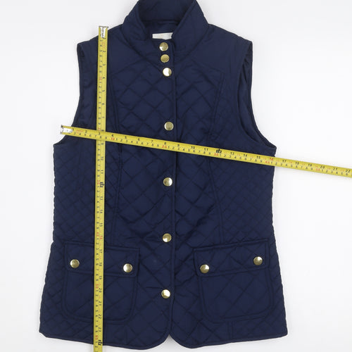 BHS Women Blue Quilted Sleeveless Mid-Length Waistcoat Size 10