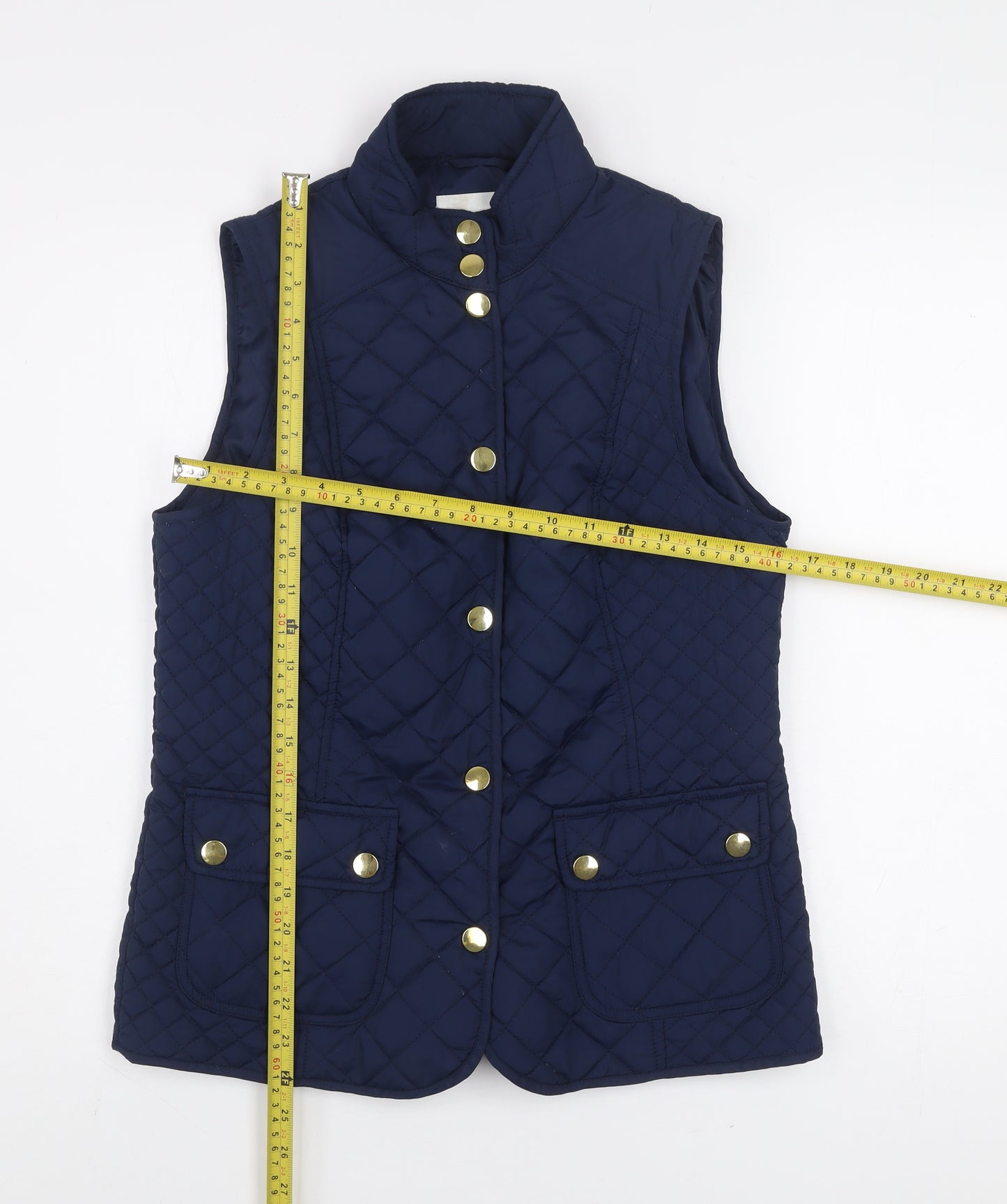 BHS Women Blue Quilted Sleeveless Mid-Length Waistcoat Size 10