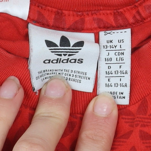 adidas Boys Red Logo T-Shirt 13-14 Years Short Sleeve Cotton Sports Top