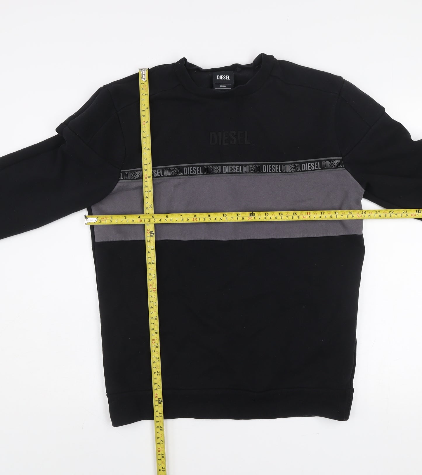 Diesel Men's Black Small Pullover Sweatshirt Logo Crew Neck