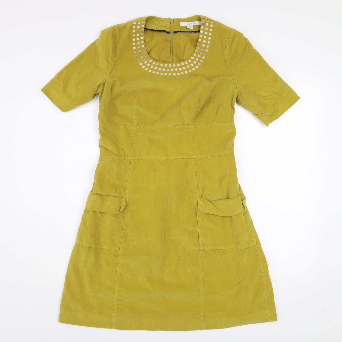 Boden Women Green A-Line Corduroy Beaded Knee Length Dress Size 10